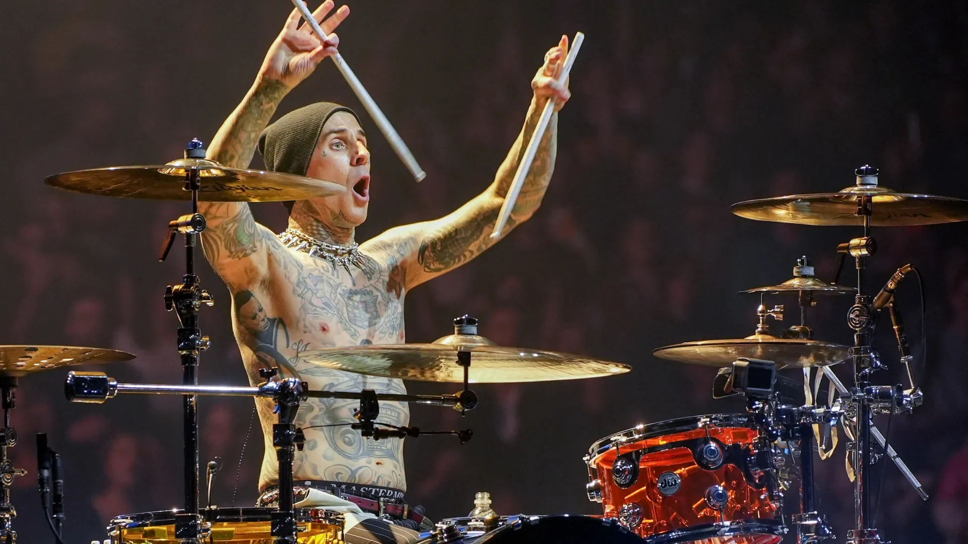 Travis Barker of Blink-182 performs onstage at Madison Square Garden in 2023. (Source: Manny Carabel/Getty Images)