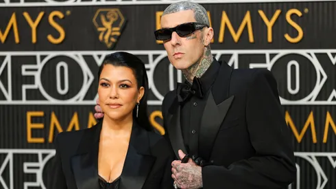 Kourtney Kardashian and Travis Barker attend the 75th Primetime Emmy Awards in 2024.