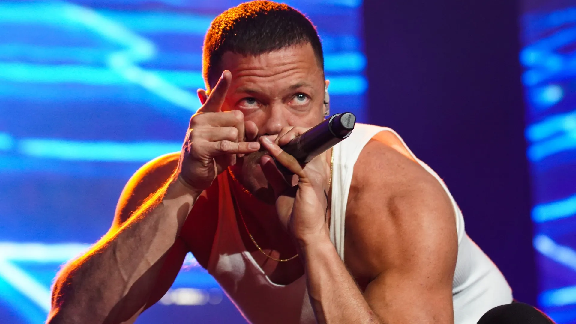Dan Reynolds of Imagine Dragons performs onstage during the Bud Light Super Bowl Music Festival in 2023. (Source: Anna Webber/Getty Images for On Location)