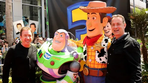Actors Tim Allen and Tom Hanks arrives at premiere of Walt Disney Pictures' "Toy Story 3".