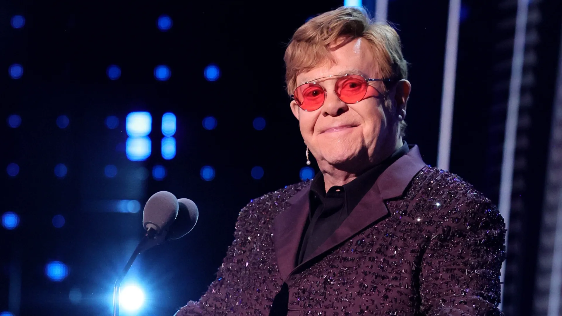 Elton John speaks onstage during the 38th Annual Rock &amp; Roll Hall Of Fame Induction Ceremony at Barclays Center on November 03, 2023 in New York City. (Photo by Theo Wargo/Getty Images for The Rock and Roll Hall of Fame )