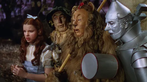 Judy Garland, Ray Bolger, Jack Haley and Bert Lahr in The Wizard of Oz.