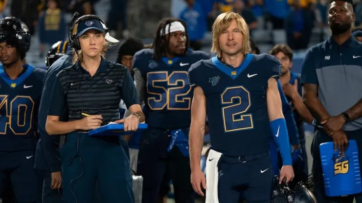 Glen Powell and Perry Mattfeld in Chad Powers (2025)
