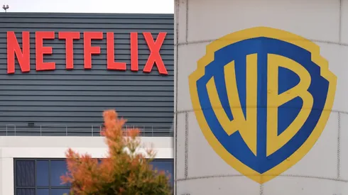 The Netflix logo is displayed at Netflix offices - The Warner Bros. logo is displayed on a water tower at Warner Bros. Studio.