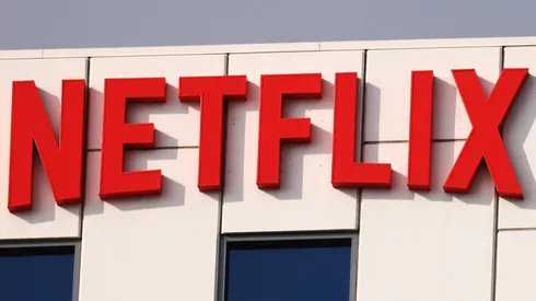 The Netflix logo is displayed at Netflix's Los Angeles headquarters.