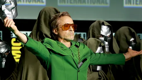 Robert Downey Jr. speaks onstage at the Marvel Studios Panel during 2024 Comic-Con International at San Diego Convention Center.