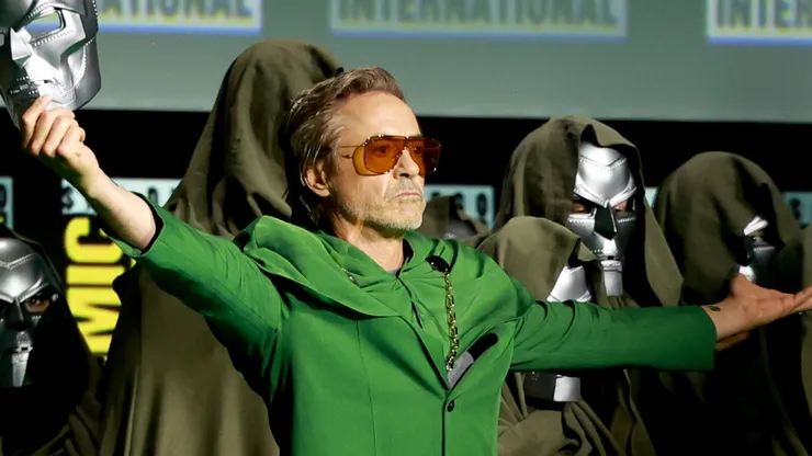 Robert Downey Jr. speaks onstage at the Marvel Studios Panel during 2024 Comic-Con International at San Diego Convention Center.