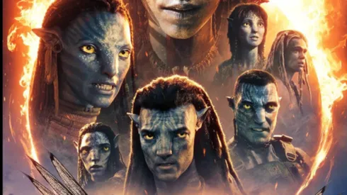Sigourney Weaver, Stephen Lang, Zoe Saldaña, Sam Worthington, Oona Chaplin, Jack Champion, and Britain Dalton in Avatar: Fire and Ash (2025)