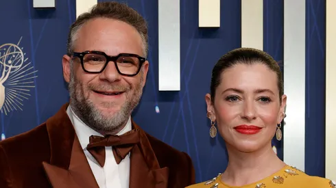 Seth Rogen and Lauren Miller Rogen attend the 77th Primetime Emmy Awards at Peacock Theater.