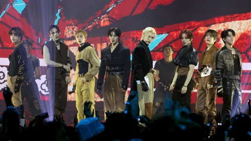 Han, Hyunjin, Bang Chan, I.N, Felix, Lee Know, Seungmin and Changbin of Stray Kids perform onstage during the 2023 MTV Video Music Awards at Prudential Center.