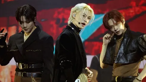 I.N, Felix and Lee Know of Stray Kids perform onstage during the 2023 MTV Video Music Awards at Prudential Center.