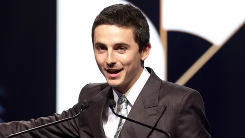 Timothée Chalamet accepts the Spotlight Award, Actor onstage during the 37th Annual Palm Springs International Film Awards at Palm Springs Convention Center.