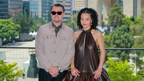 Leonardo DiCaprio and Chase Infiniti pose during the photocall for the movie 'One Battle After Another' at the Monument to the Revolution on September 18, 2025 in Mexico City, Mexico.