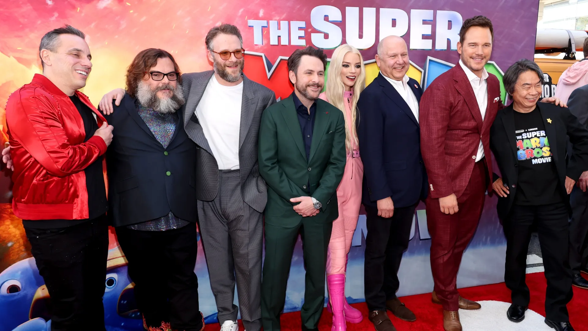 Sebastian Maniscalco, Jack Black, Seth Rogen, Charlie Day, Anya Taylor-Joy, Chris Melendandri, CEO of Illumination, Chris Pratt and Nintendo’s Shigeru Miyamoto attend a Special Screening of Universal Pictures’ “The Super Mario Bros. Movie” at Regal LA Live on April 01, 2023 in Los Angeles, California. (Photo by Amy Sussman/Getty Images)