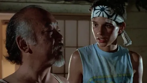 Pat Morita and Ralph Macchio.