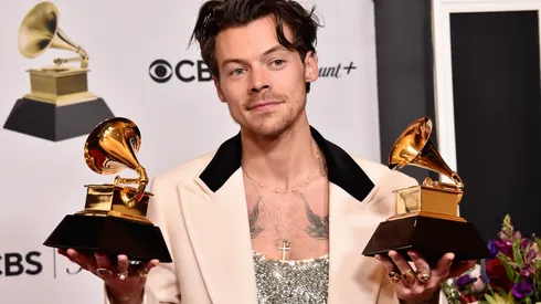 LOS ANGELES, CALIFORNIA – FEBRUARY 05: Harry Styles poses with the Best Pop Vocal Album Award for “Harry’s House” and Album of the Year Award for “Harry’s House” in the press room during the 65th GRAMMY Awards at Crypto.com Arena on February 05, 2023 in Los Angeles, California.