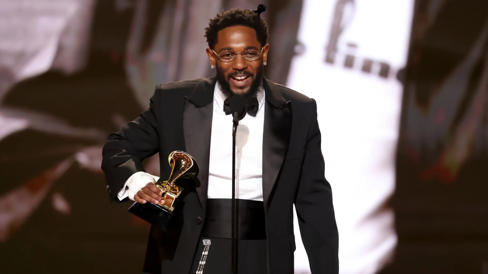 Kendrick Lamar accepts the Best Rap Album award for “GNX” onstage during the 68th GRAMMY Awards at Crypto.com Arena on February 01, 2026 in Los Angeles, California. (Photo by Kevin Winter/Getty Images for The Recording Academy)