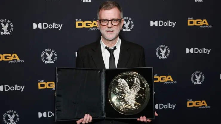 Paul Thomas Anderson, winner of the Outstanding Directorial Achievement in Theatrical Feature Film for “One Battle After Another,” poses in the press room during the 78th Annual Directors Guild Of America Awards at The Beverly Hilton on February 07, 2026 in Beverly Hills, California.