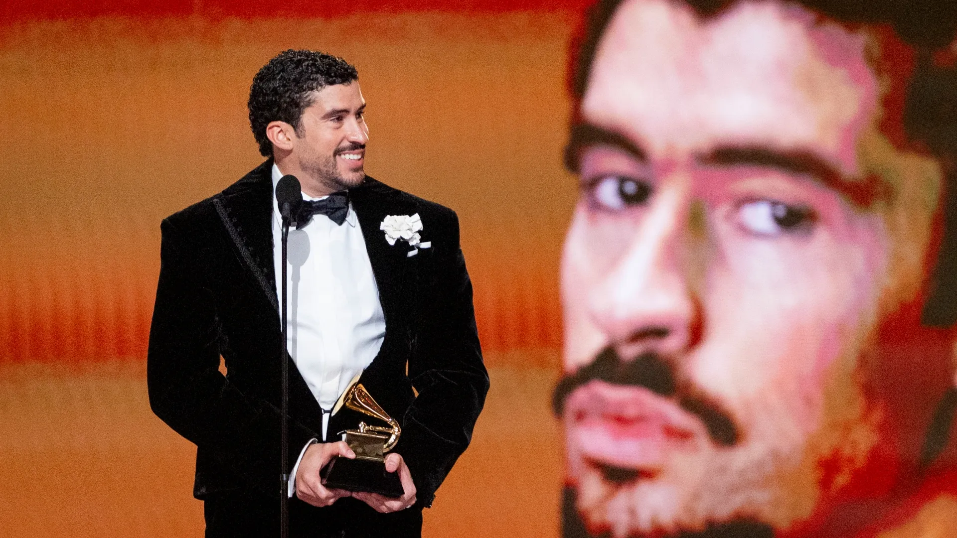Bad Bunny accepts the Album of the Year award for “DeBÍ TiRAR MáS FOToS” onstage during the 68th GRAMMY Awards at Crypto.com Arena on February 01, 2026 in Los Angeles, California. (Photo by Emma McIntyre/Getty Images for The Recording Academy)