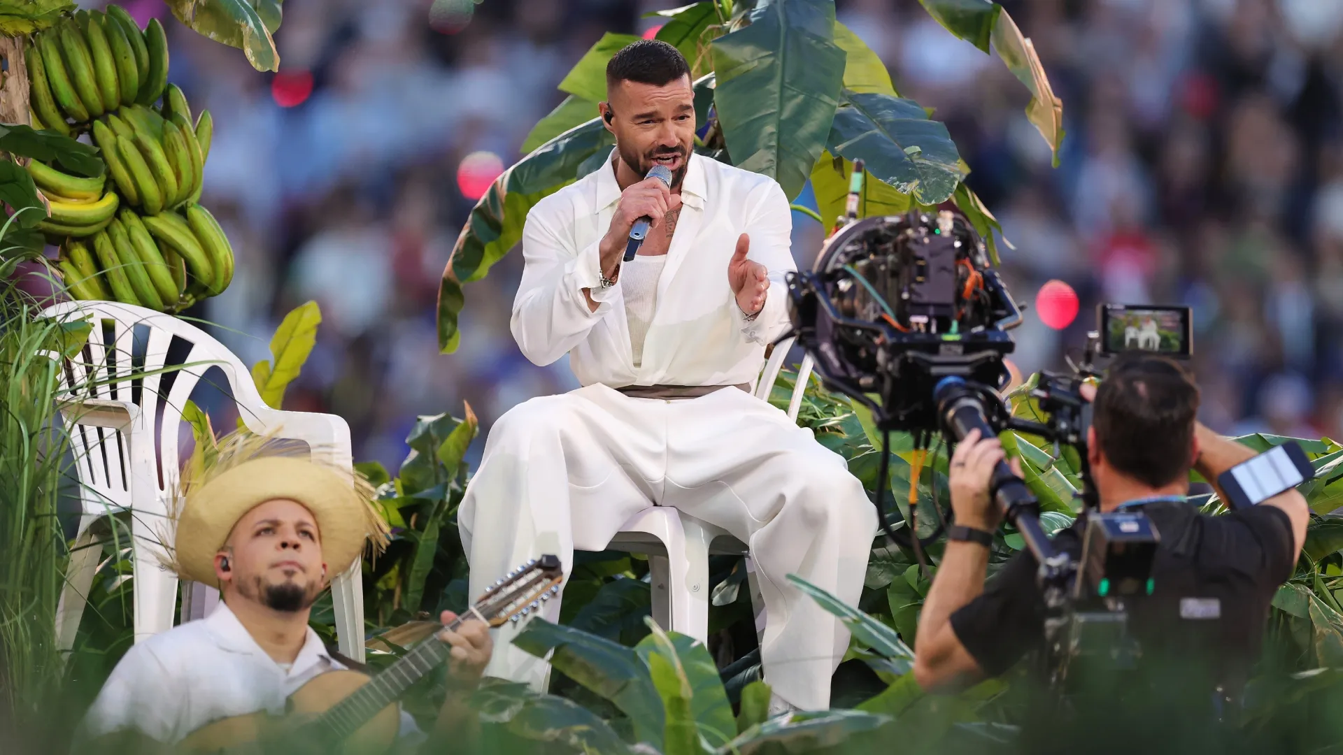 Ricky Martin performs with Bad Bunny onstage during the Apple Music Super Bowl&nbsp;LX Halftime Show at Levi’s Stadium on February 08, 2026 in Santa Clara, California. (Photo by Ronald Martinez/Getty Images)