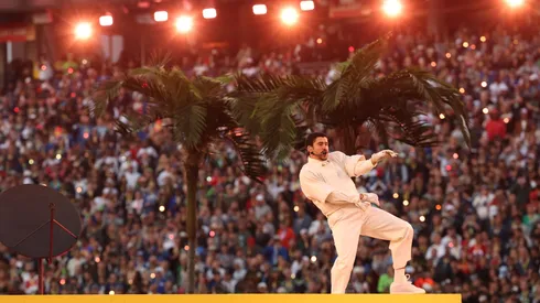  Bad Bunny performs onstage during the Apple Music Super Bowl LX Halftime Show at Levi's Stadium on February 08, 2026 in Santa Clara, California.
