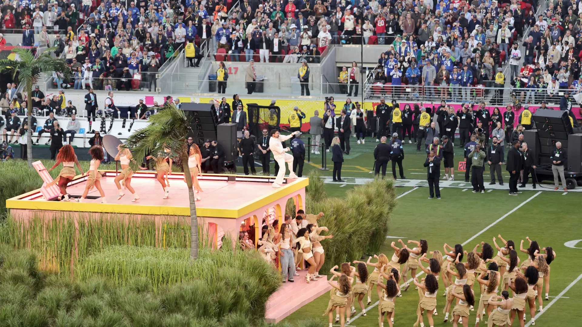 Bad Bunny performs onstage during the Apple Music Super Bowl&nbsp;LX Halftime Show at Levi’s Stadium on February 08, 2026 in Santa Clara, California. (Photo by Neilson Barnard/Getty Images)
