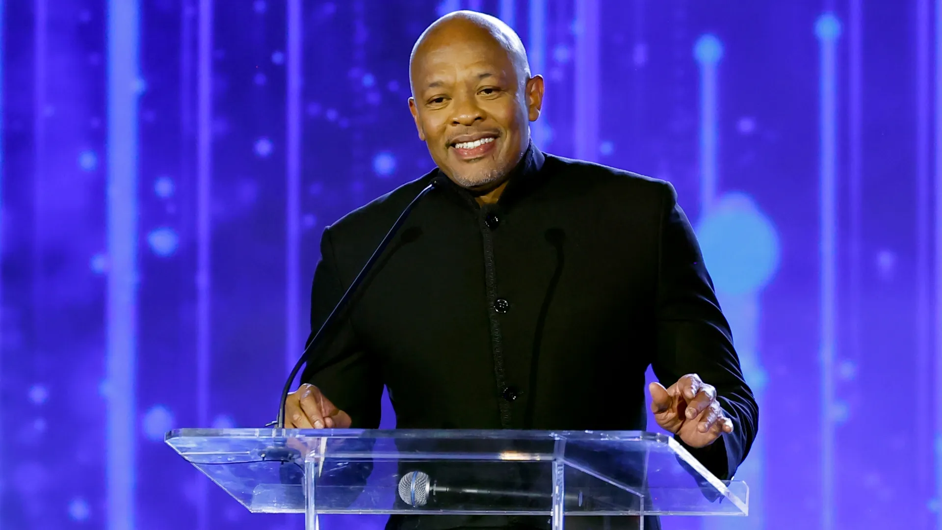 Dr. Dre speaks onstage during the 2026 Recording Academy Honors (Source: Leon Bennett/Getty Images for The Recording Academy)