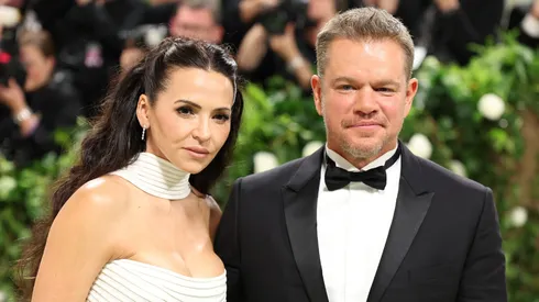 Luciana Damon and Matt Damon attend The 2024 Met Gala Celebrating "Sleeping Beauties: Reawakening Fashion" at The Metropolitan Museum of Art.