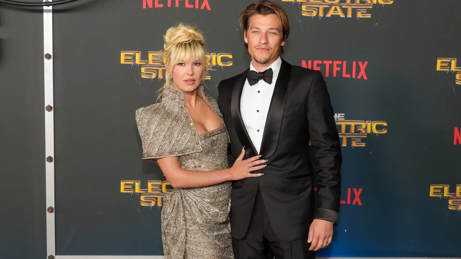 Millie Bobby Brown and Jake Bongiovi attend the world premiere of Netflix’s “The Electric State” at The Egyptian Theatre Hollywood on February 24, 2025 in Los Angeles, California. (Photo by Kevin Winter/Getty Images)