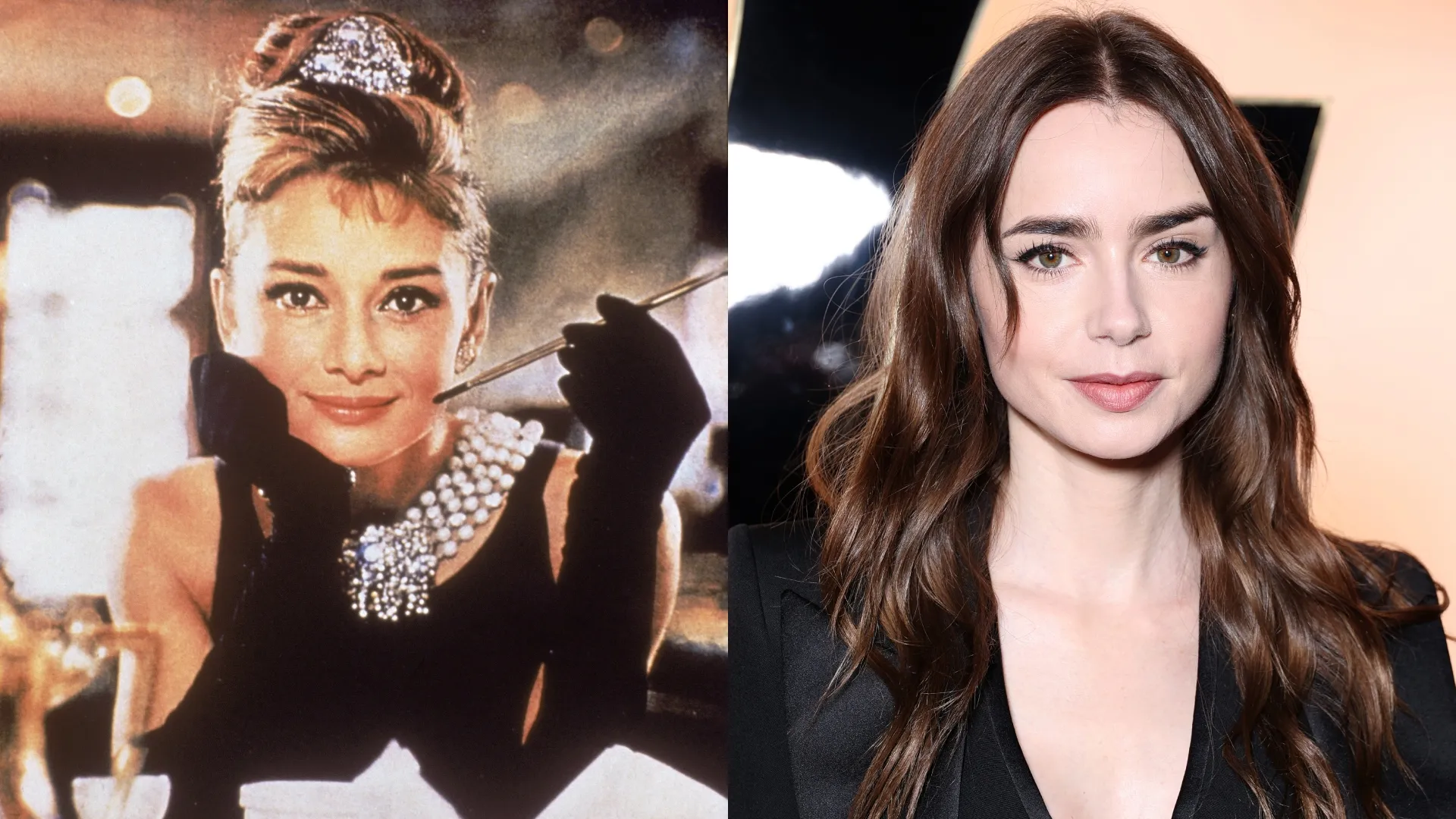 Audrey Hepburn and Lily Collins (Source: IMDb and Pascal Le Segretain/Getty Images)