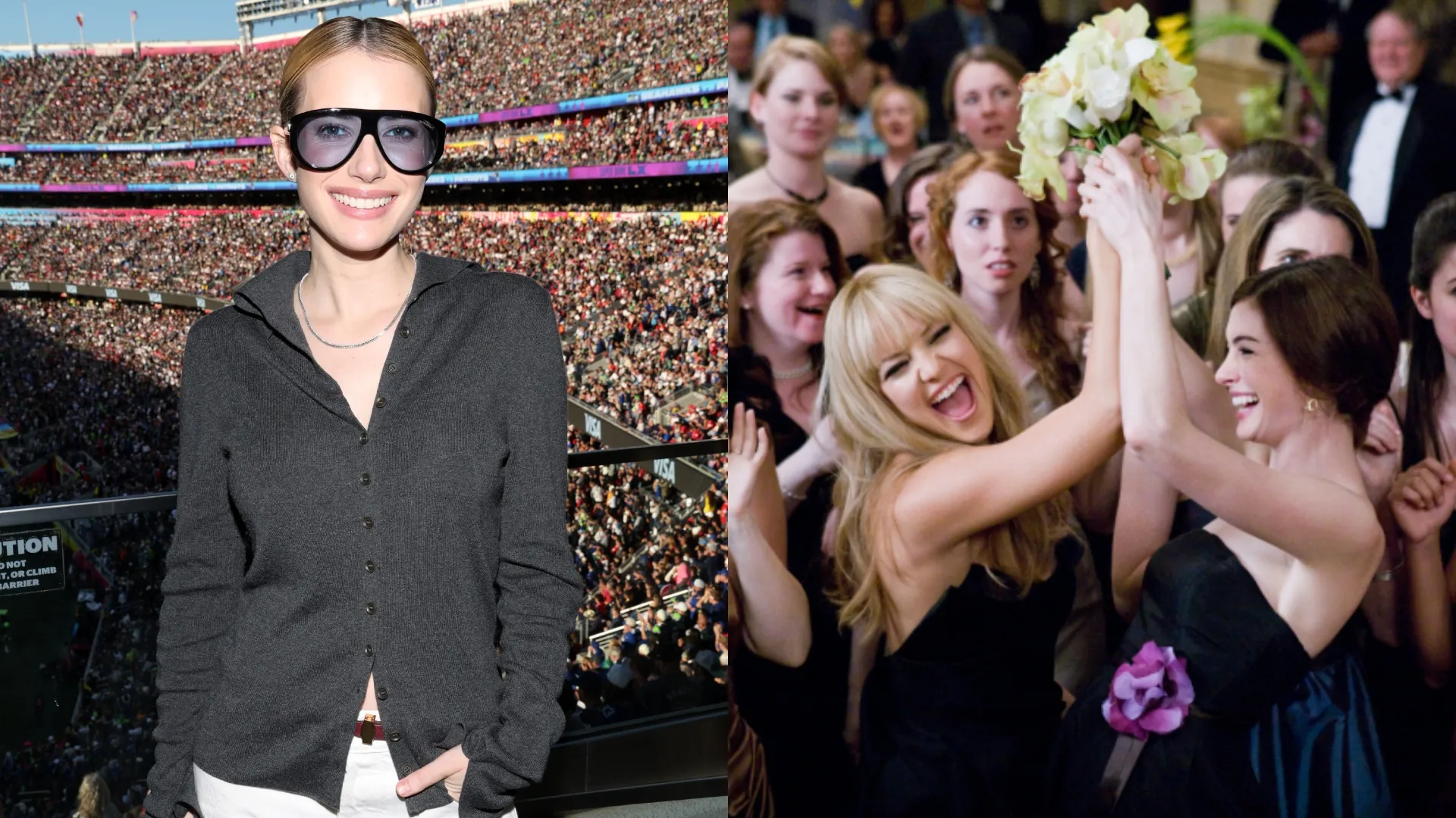 Emma Roberts in 2025 — Anne Hathaway and Kate Hudson in Bride Wars (Source: Phillip Faraone/Getty Images for Raising Cane’s — IMDb)