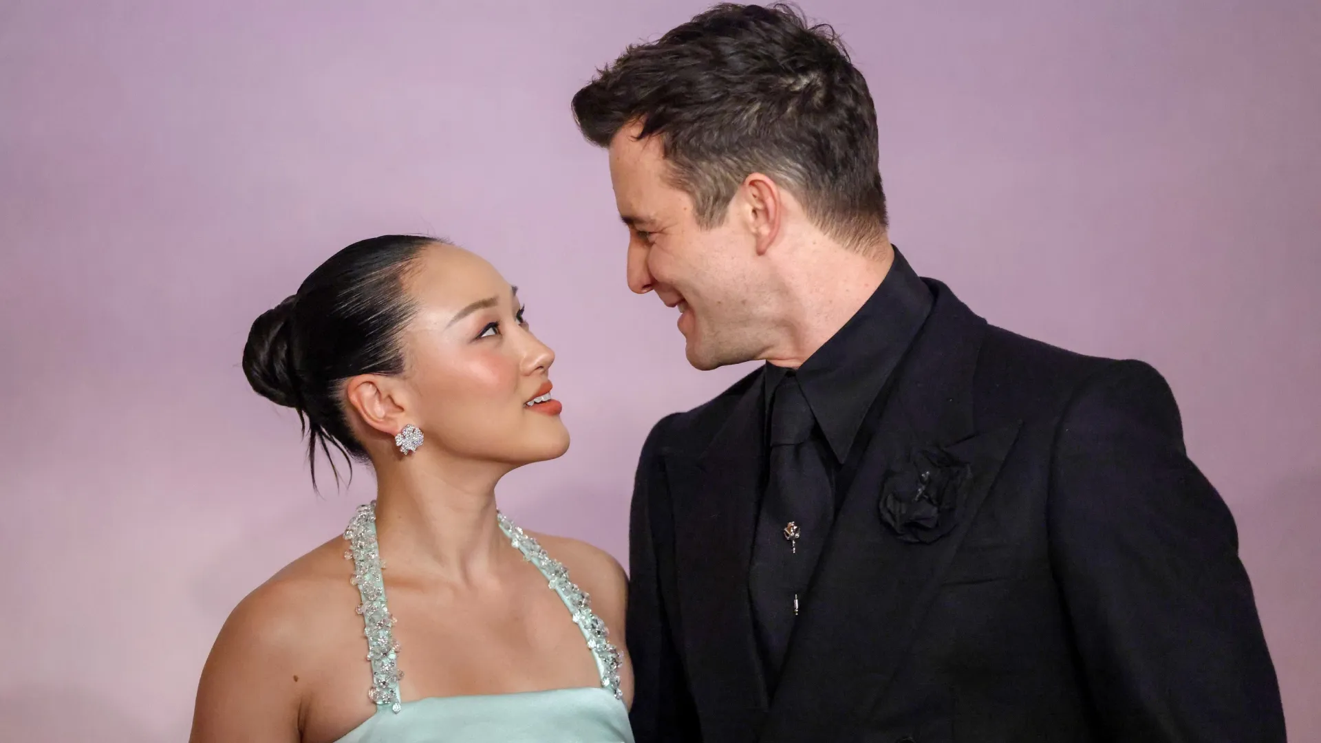 Yerin Ha and Luke Thompson attend the “Bridgerton” Season 4 Paris World Premiere (Source: Aurore Marechal/Getty Images)