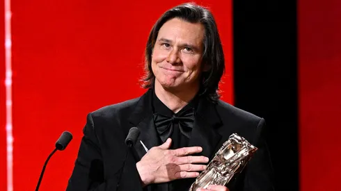 Jim Carrey accepts the Honorary Cesar Award during the 51st Cesar Film Awards at L'Olympia.