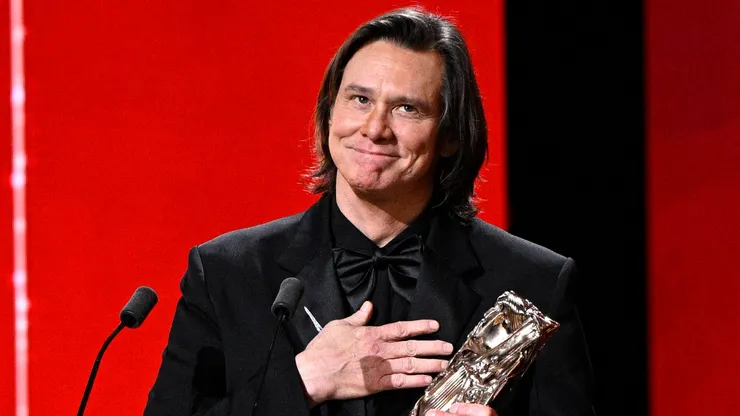 Jim Carrey accepts the Honorary Cesar Award during the 51st Cesar Film Awards at L'Olympia.