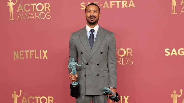 Michael B. Jordan, winner of the Outstanding Performance by a Male Actor in a Leading Role award and the Outstanding Performance by a Cast in a Motion Picture award for "Sinners," poses in the press room during the 32nd Annual Actor Awards at Shrine Auditorium and Expo Hall on March 01, 2026 in Los Angeles, California.