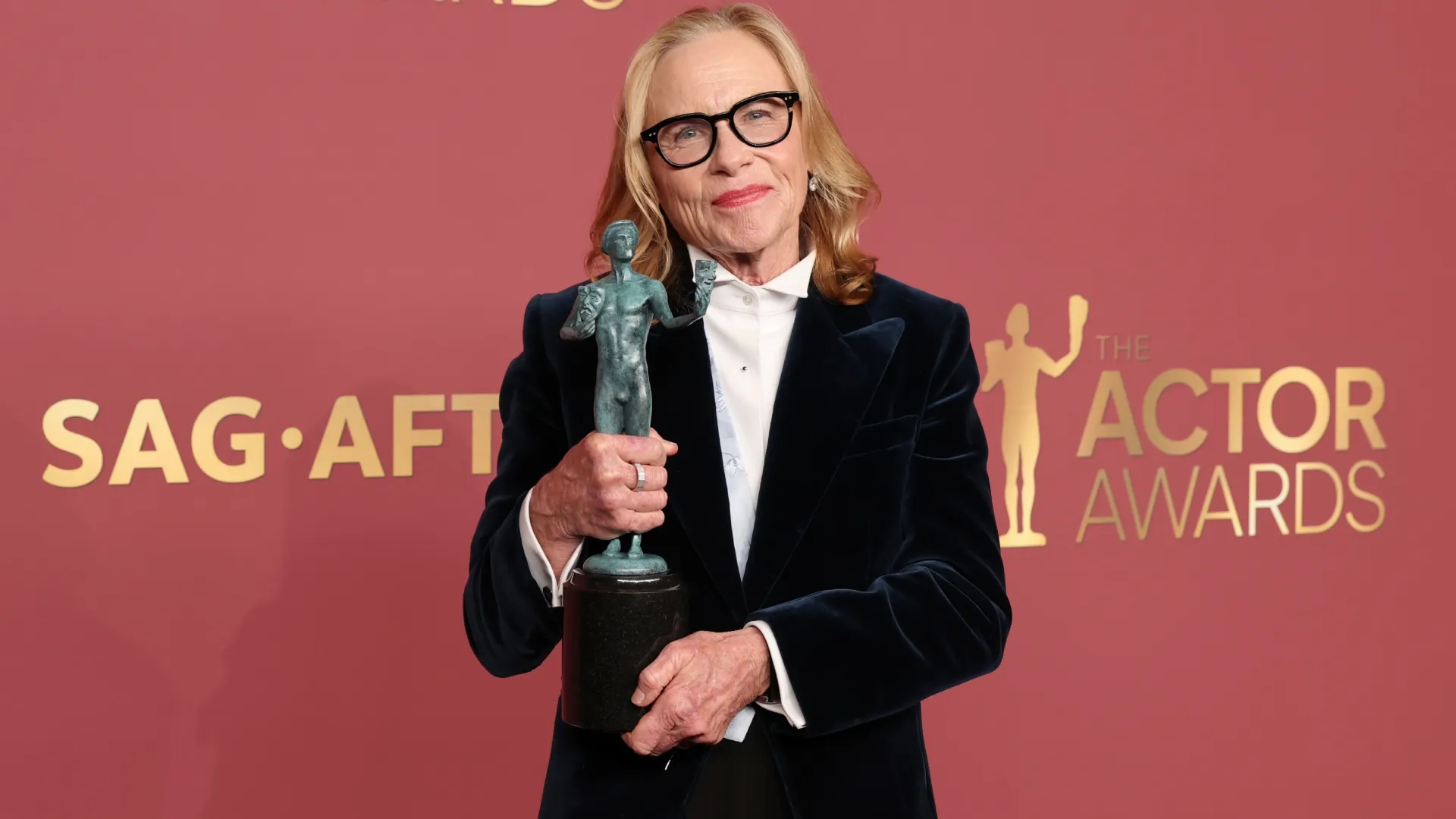 Amy Madigan, winner of the Outstanding Performance by a Female Actor in a Supporting Role award for “Weapons,” poses in the press room during the 32nd Annual Actor Awards at Shrine Auditorium and Expo Hall on March 01, 2026 in Los Angeles, California. (Photo by Amy Sussman/Getty Images)