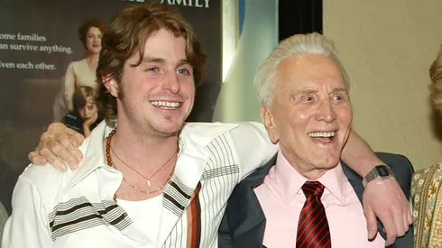 Actors Cameron Douglas, Kirk Douglas, Diana Douglas and Michael Douglas pose at the premiere of "It Runs In The Family".