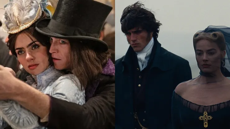 Caleb Landry Jones and Zoe Bleu in Dracula: A Love Story — Margot Robbie and Jacob Elordi in Wuthering Heights.