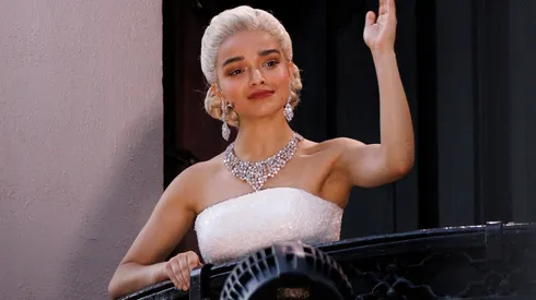 Members of the public watch Rachel Zegler perform "Don't Cry For Me Argentina" live on the balcony as she plays Eva Peron in "Evita" at the London Palladium.