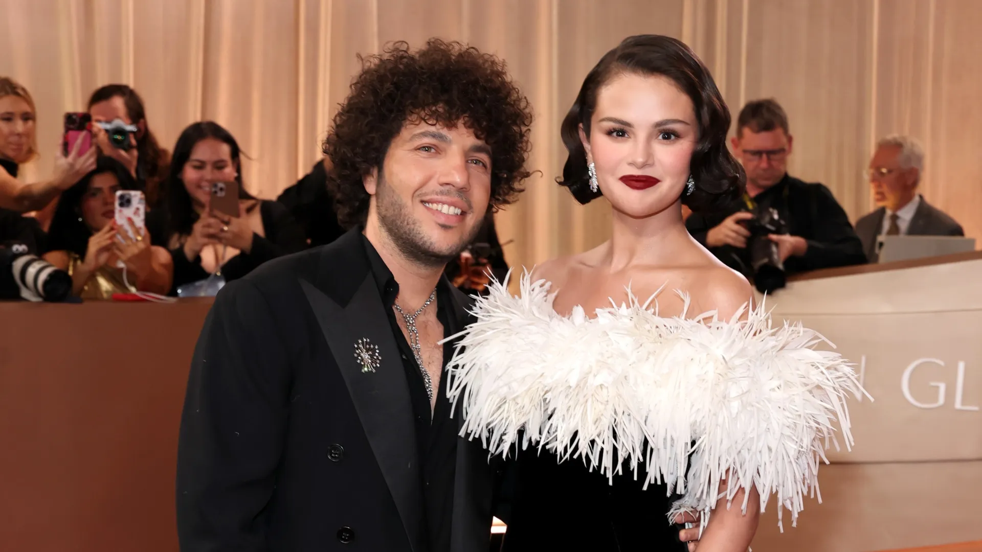 Benny Blanco and Selena Gomez attend the 83rd Annual Golden Globe Awards at The Beverly Hilton on January 11, 2026 in Beverly Hills, California. (Photo by Amy Sussman/Getty Images)