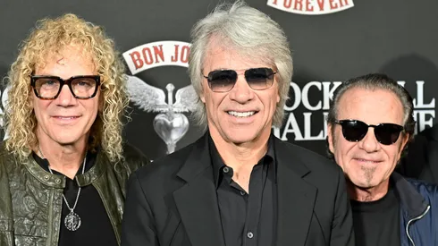 David Bryan, Jon Bon Jovi and Tico Torres of Bon Jovi arrive for the opening of the "Bon Jovi Forever" exhibit at the Rock and Roll Hall of Fame and Museum.
