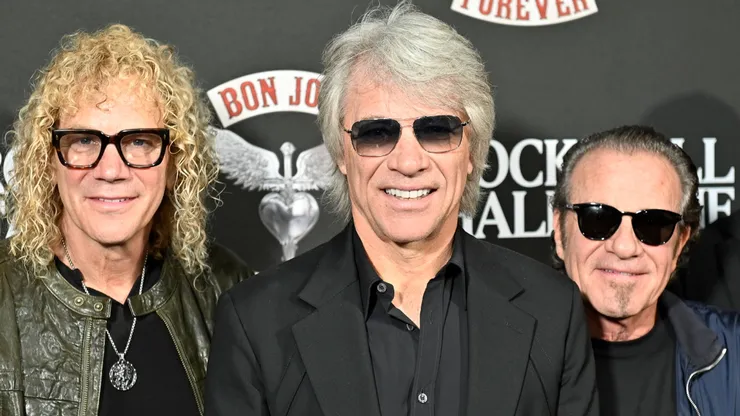 David Bryan, Jon Bon Jovi and Tico Torres of Bon Jovi arrive for the opening of the "Bon Jovi Forever" exhibit at the Rock and Roll Hall of Fame and Museum.