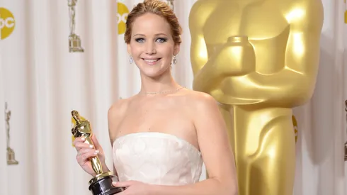 Actress Jennifer Lawrence, winner of the Best Actress award for "Silver Linings Playbook," poses in the press room during the Oscars held at Loews Hollywood Hotel on February 24, 2013 in Hollywood, California.