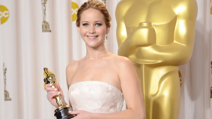 Actress Jennifer Lawrence, winner of the Best Actress award for "Silver Linings Playbook," poses in the press room during the Oscars held at Loews Hollywood Hotel on February 24, 2013 in Hollywood, California.