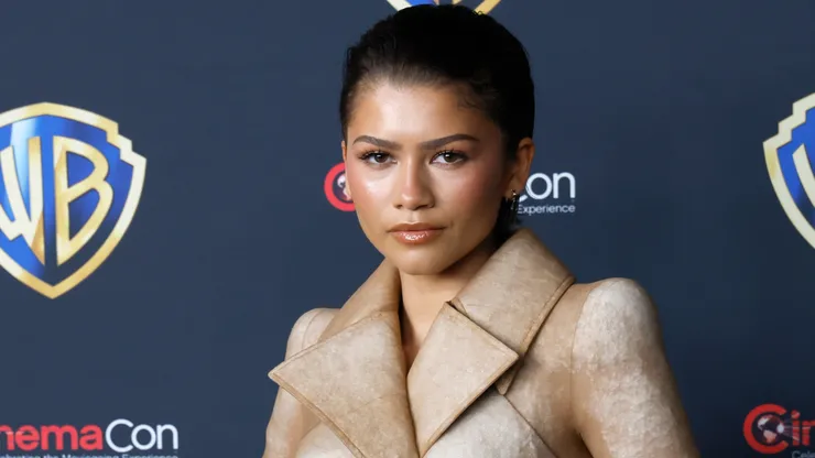 Zendaya promotes the upcoming film "Dune: Part Three" at the Warner Bros. Pictures presentation at The Dolby Colosseum at Caesars Palace during CinemaCon, the official convention of Cinema United, on April 14, 2026 in Las Vegas, Nevada.