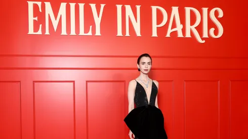 Lily Collins attends the Emily In Paris - Season Five - Netflix Paris Premiere at Le Grand Rex on December 15, 2025 in Paris, France.