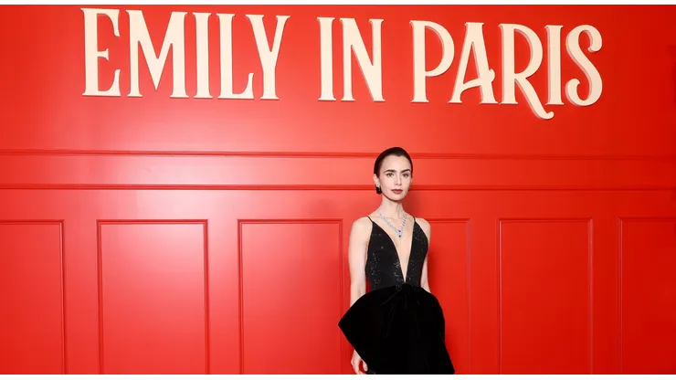 Lily Collins attends the Emily In Paris - Season Five - Netflix Paris Premiere at Le Grand Rex on December 15, 2025 in Paris, France.