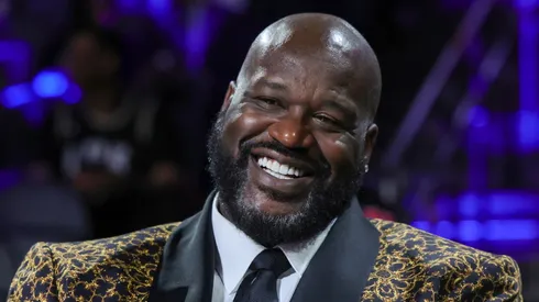 Naismith Memorial Basketball Hall of Fame member Shaquille O'Neal attends a semifinal game of the Emirates NBA Cup at T-Mobile Arena.
