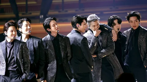 BTS perform onstage during the 64th Annual GRAMMY Awards at MGM Grand Garden Arena.