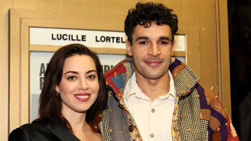 Aubrey Plaza and Christopher Abbott attend "Danny And The Deep Blue Sea" Opening Night at Lucille Lortel Theatre.